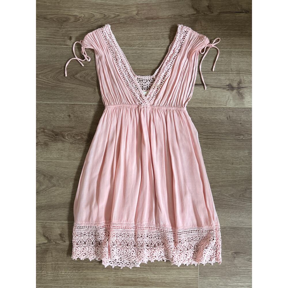 Coquette V-neck Lace & Ties w/ Elastic Waist Light Coral Peach Pink Medium Small
